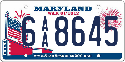 MD license plate 6AA8645