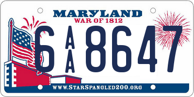 MD license plate 6AA8647