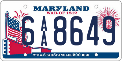 MD license plate 6AA8649