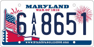 MD license plate 6AA8651