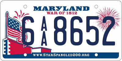 MD license plate 6AA8652