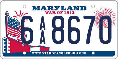 MD license plate 6AA8670