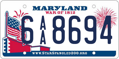 MD license plate 6AA8694