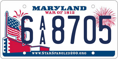 MD license plate 6AA8705