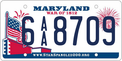 MD license plate 6AA8709