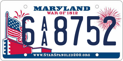 MD license plate 6AA8752