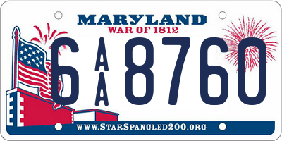 MD license plate 6AA8760