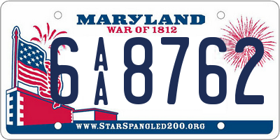 MD license plate 6AA8762