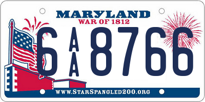 MD license plate 6AA8766