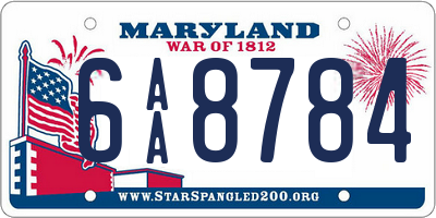 MD license plate 6AA8784