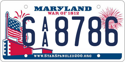 MD license plate 6AA8786
