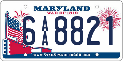 MD license plate 6AA8821