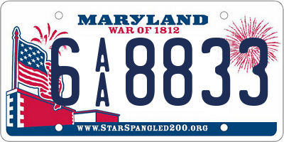 MD license plate 6AA8833