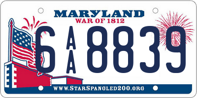 MD license plate 6AA8839