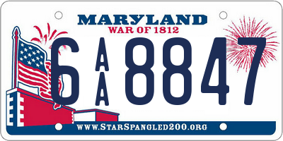 MD license plate 6AA8847