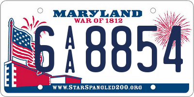 MD license plate 6AA8854