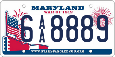 MD license plate 6AA8889