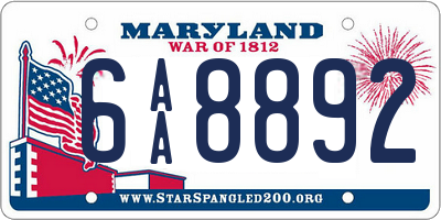 MD license plate 6AA8892