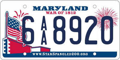 MD license plate 6AA8920