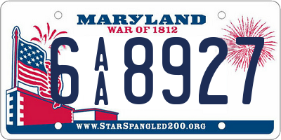 MD license plate 6AA8927