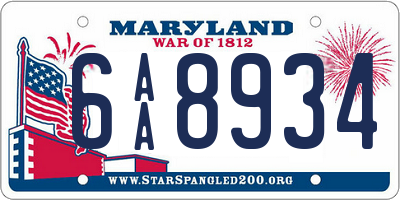 MD license plate 6AA8934