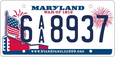 MD license plate 6AA8937