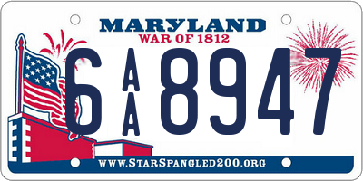 MD license plate 6AA8947