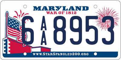 MD license plate 6AA8953