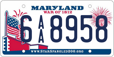 MD license plate 6AA8958