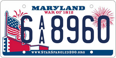 MD license plate 6AA8960