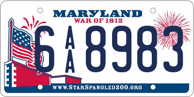 MD license plate 6AA8983