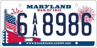 MD license plate 6AA8986