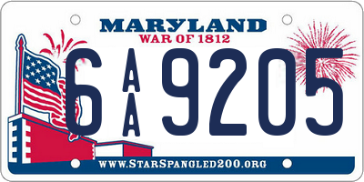 MD license plate 6AA9205