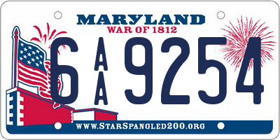 MD license plate 6AA9254