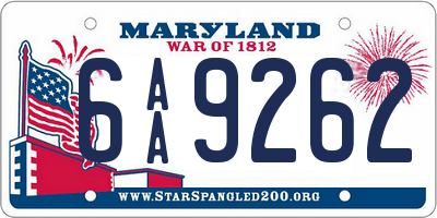 MD license plate 6AA9262