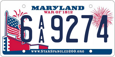 MD license plate 6AA9274