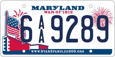 MD license plate 6AA9289