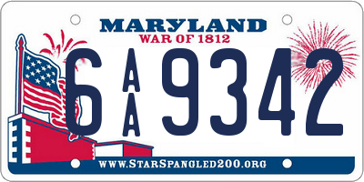 MD license plate 6AA9342