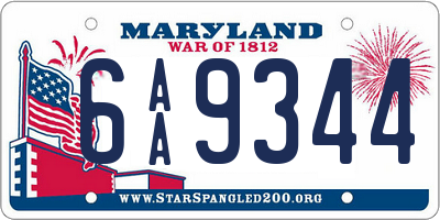 MD license plate 6AA9344