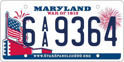 MD license plate 6AA9364