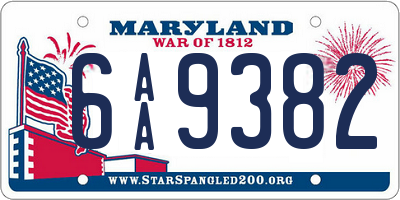 MD license plate 6AA9382