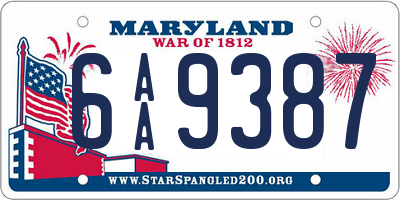 MD license plate 6AA9387