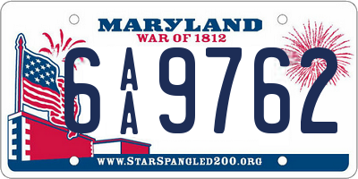 MD license plate 6AA9762