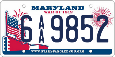 MD license plate 6AA9852