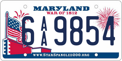 MD license plate 6AA9854