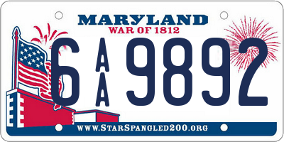 MD license plate 6AA9892