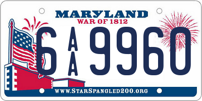 MD license plate 6AA9960