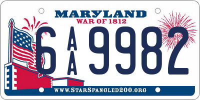 MD license plate 6AA9982