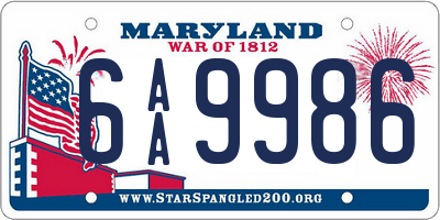 MD license plate 6AA9986