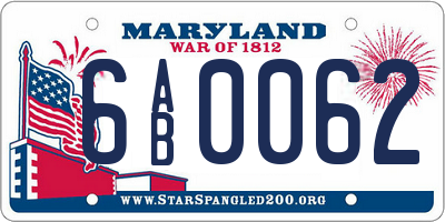 MD license plate 6AB0062